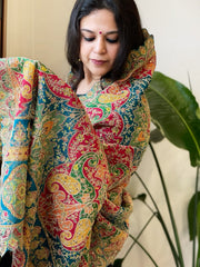 Multicolor Chinon Dupatta with Gold Thread & Aari Embroidery