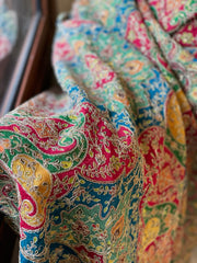 Multicolor Chinon Dupatta with Gold Thread & Aari Embroidery