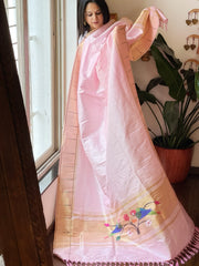 Baby Pink Handwoven Paithani Dupatta in Pure Silk