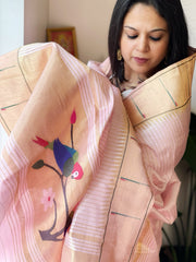 Baby Pink Handwoven Paithani Dupatta in Pure Silk