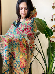 Multicolor Chinon Dupatta with Gold Thread & Aari Embroidery