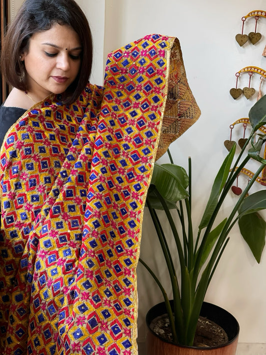 Handmade Phulkari Dupatta in Cotton