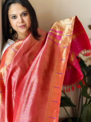 Pink Handwoven Paithani Dupatta in Pure Silk