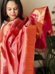Pink Handwoven Paithani Dupatta in Pure Silk