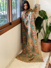 Multicolor Chinon Dupatta with Gold Thread & Aari Embroidery