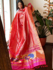 Pink Handwoven Paithani Dupatta in Pure Silk