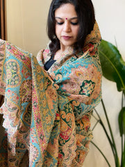 Multicolor Chinon Dupatta with Gold Thread & Aari Embroidery