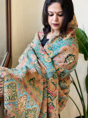 Multicolor Chinon Dupatta with Gold Thread & Aari Embroidery