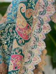 Multicolor Chinon Dupatta with Gold Thread & Aari Embroidery