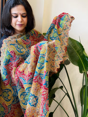 Multicolor Chinon Dupatta with Gold Thread & Aari Embroidery