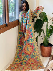 Multicolor Chinon Dupatta with Gold Thread & Aari Embroidery