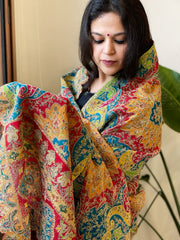 Multicolor Chinon Dupatta with Gold Thread & Aari Embroidery