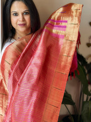 Pink Handwoven Paithani Dupatta in Pure Silk