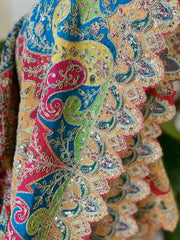 Multicolor Chinon Dupatta with Gold Thread & Aari Embroidery