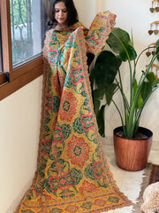 Multicolor Chinon Dupatta with Gold Thread & Aari Embroidery