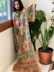 Multicolor Chinon Dupatta with Gold Thread & Aari Embroidery