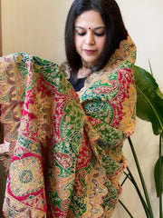 Multicolor Chinon Dupatta with Gold Thread & Aari Embroidery