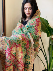 Multicolor Chinon Dupatta with Gold Thread & Aari Embroidery