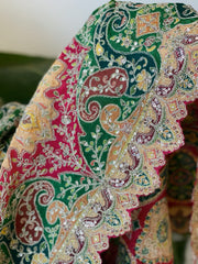 Multicolor Chinon Dupatta with Gold Thread & Aari Embroidery