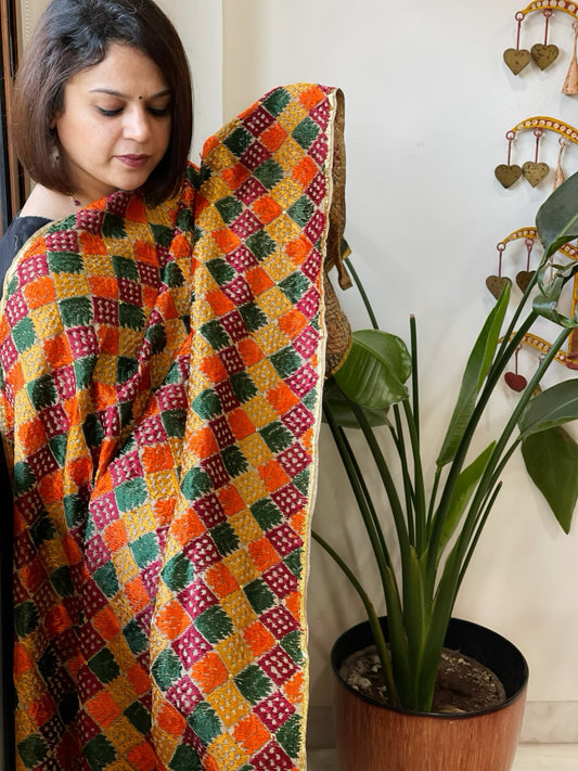 Handmade Phulkari Dupatta in Cotton