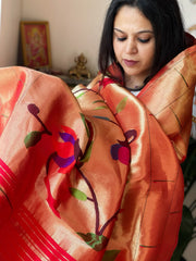 Red Handwoven Zari Jaal Paithani Dupatta in Pure Silk