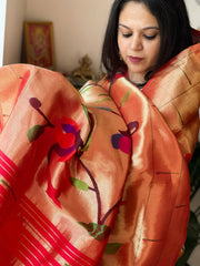 Red Handwoven Zari Jaal Paithani Dupatta in Pure Silk