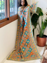 Multicolor Chinon Dupatta with Gold Thread & Aari Embroidery