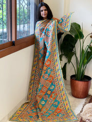 Multicolor Chinon Dupatta with Gold Thread & Aari Embroidery