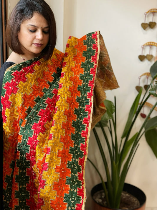 Handmade Phulkari Dupatta in Cotton