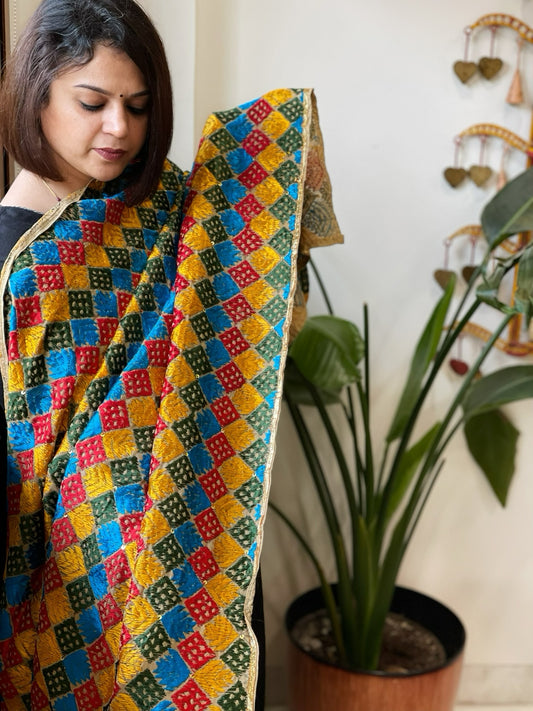 Handmade Phulkari Dupatta in Cotton