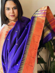 Blue Handwoven Paithani Dupatta in Pure Silk