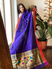 Blue Handwoven Paithani Dupatta in Pure Silk