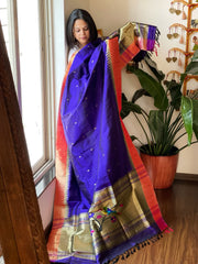 Blue Handwoven Paithani Dupatta in Pure Silk