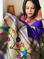 Blue Handwoven Paithani Dupatta in Pure Silk