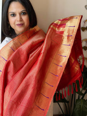 Red Handwoven Paithani Dupatta in Pure Silk