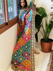 Multicolor Chinon Dupatta with Gold Thread & Aari Embroidery