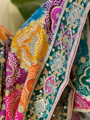 Multicolor Chinon Dupatta with Gold Thread & Aari Embroidery