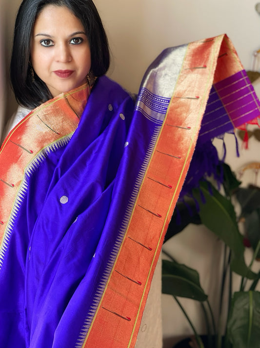 Blue Handwoven Paithani Dupatta in Pure Silk