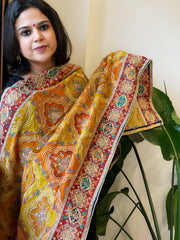 Multicolor Chinon Dupatta with Gold Thread & Aari Embroidery