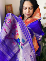 Blue Handwoven Paithani Dupatta in Pure Silk