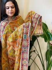 Multicolor Chinon Dupatta with Gold Thread & Aari Embroidery