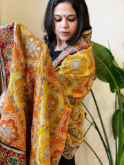 Multicolor Chinon Dupatta with Gold Thread & Aari Embroidery