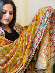 Multicolor Chinon Dupatta with Gold Thread & Aari Embroidery