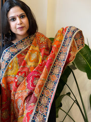 Multicolor Chinon Dupatta with Gold Thread & Aari Embroidery