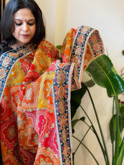 Multicolor Chinon Dupatta with Gold Thread & Aari Embroidery