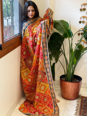 Multicolor Chinon Dupatta with Gold Thread & Aari Embroidery