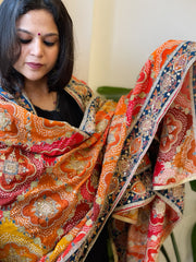 Multicolor Chinon Dupatta with Gold Thread & Aari Embroidery
