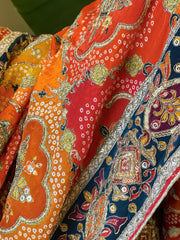 Multicolor Chinon Dupatta with Gold Thread & Aari Embroidery