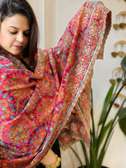 Pink Chinon Dupatta with Aari Embroidery