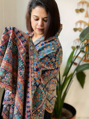 Navy Chinon Dupatta with Aari Embroidery